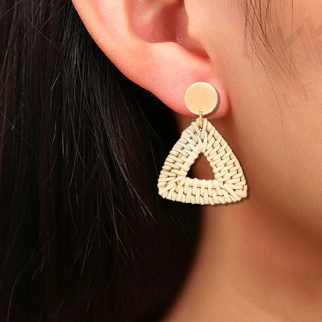 Для женщин серьги ротанга богемный для ручной работы Соломенная коса падение