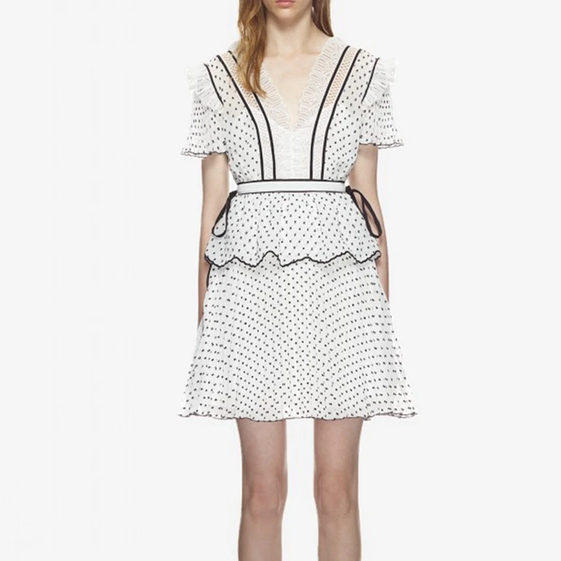 

Summer Chiffon Dress Women Short Polka Dot Dresses