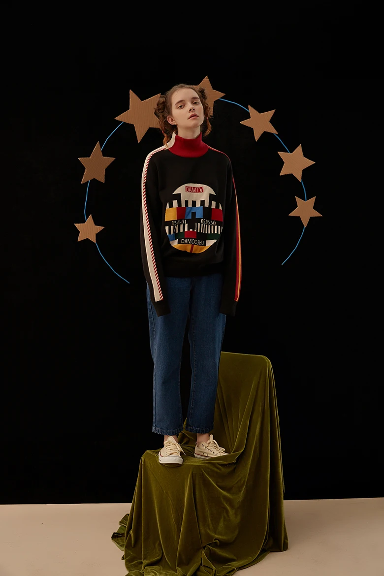 Новинка осень женский винтажный черный свитер пуловер ручной вязки Топы