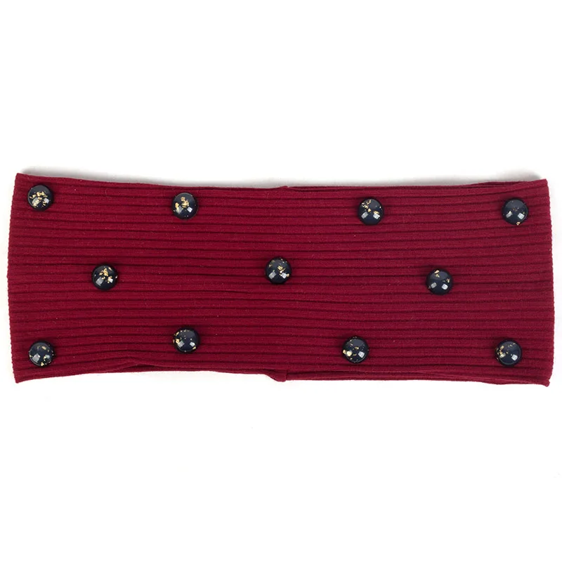 Wine red Gray Модные женские повседневные ребристые эластичные повязки на голову Золотые Фольга аксессуары из стразов полосатые плоские повязки для волос для женщин тюрбан из хлопка - Цвет: Wine red Gray