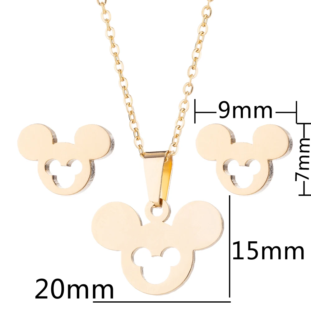 Yiustar изысканный Butterfuly Серьги Гвоздики ожерелье комплекты украшений для женщин девочек дети Милая мышь из нержавеющей стали бижутерия с Микки
