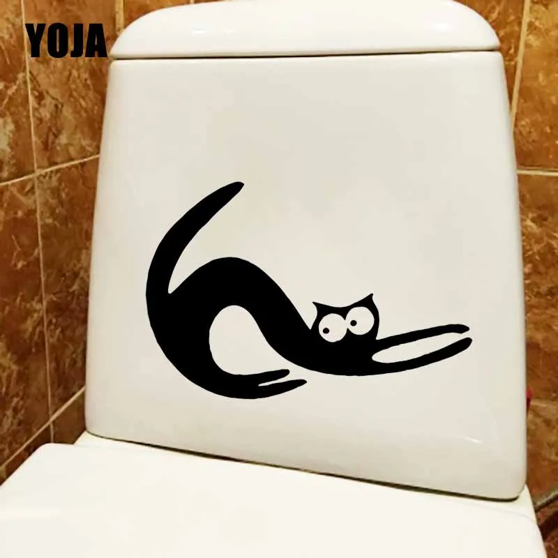 YOJA 23.5X16CM забавными кошками наклейки для унитаза милые настенные Стикеры детской
