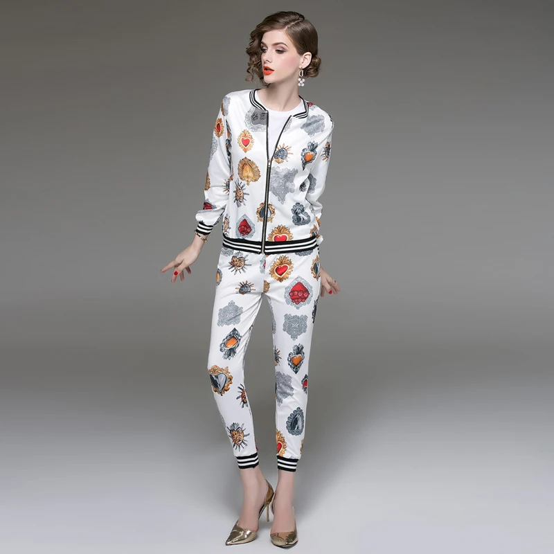 Повседневное Для женщин спортивный костюм 2018 осень зима дизайнеры марки брюки