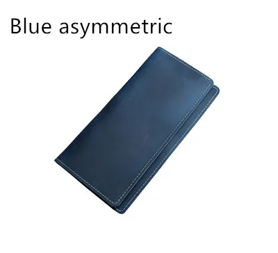 asymmetric Blue LEACOOL мужской кошелек из натуральной кожи Crazy Horse, Воловья кожа, мужские винтажные длинные тонкие кошельки ручной работы, кошелек, держатель для карт Carteira - Цвет: asymmetric Blue