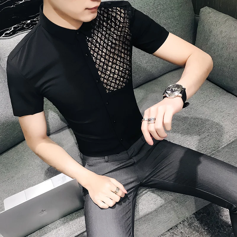 Новые мужские рубашки высокого качества с вырезами коротким рукавом Camisa Social