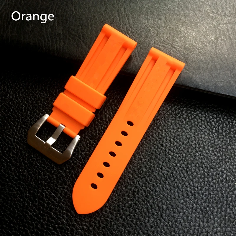 MERJUST 22mm 24mm 26mm Black Orange Blue Red Silicone Rubber Whatchband For Pam PAM111 Watch Strap Bracelet with engraving