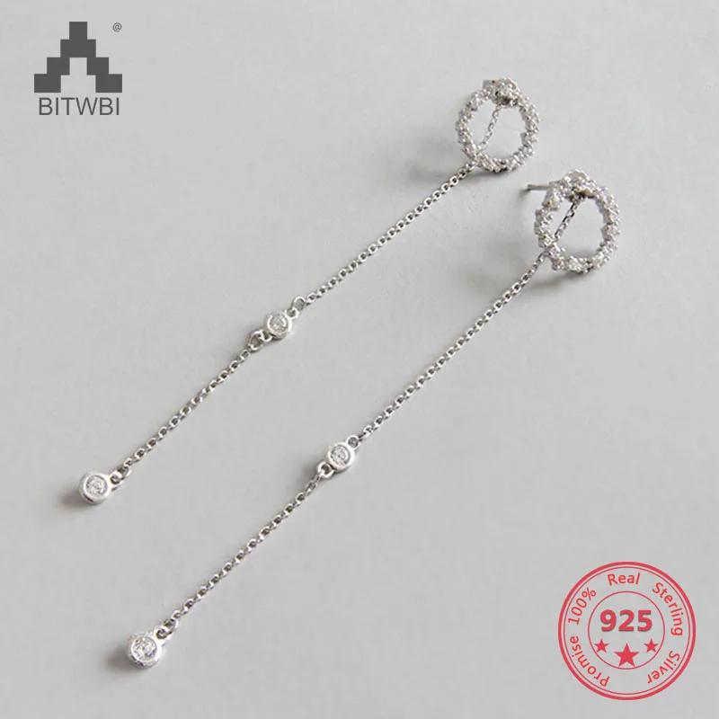 

S925 Стерлинговое Серебро Полые Кольца с микро-инкрустированными цирконами длинные серьги-кисточки