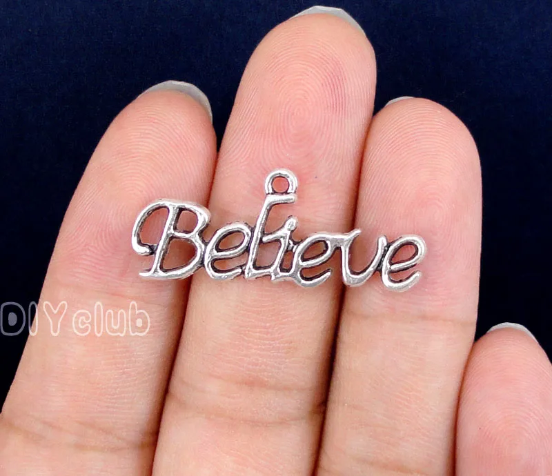 

60pcs-Antique Tibetan Silver Believe Charms Pendant 33x13mm