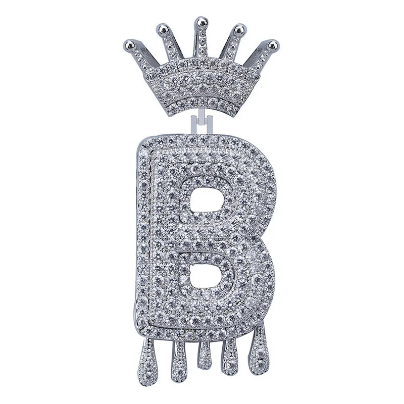 

Lucky Sonny Factory Price A-Z Drip Bubble Crown Letters Necklace Alphabet Charm Iced CZ Out Micro Paved Initials Fashion Jewelry