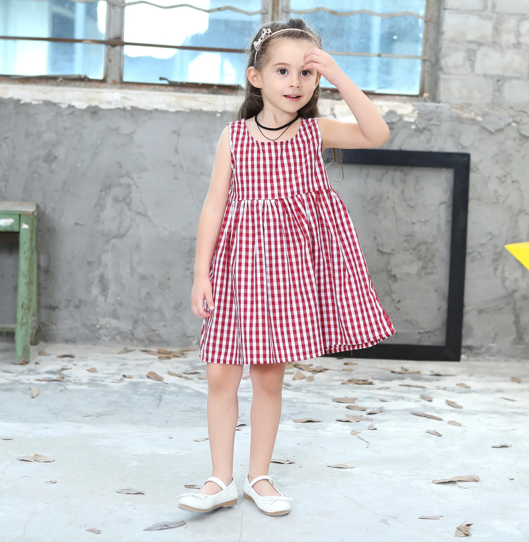 

Plaid Sleeveless Summer Girls Dresses Ruffles Cotton Quality Kids Casual Dress Children's Clothing