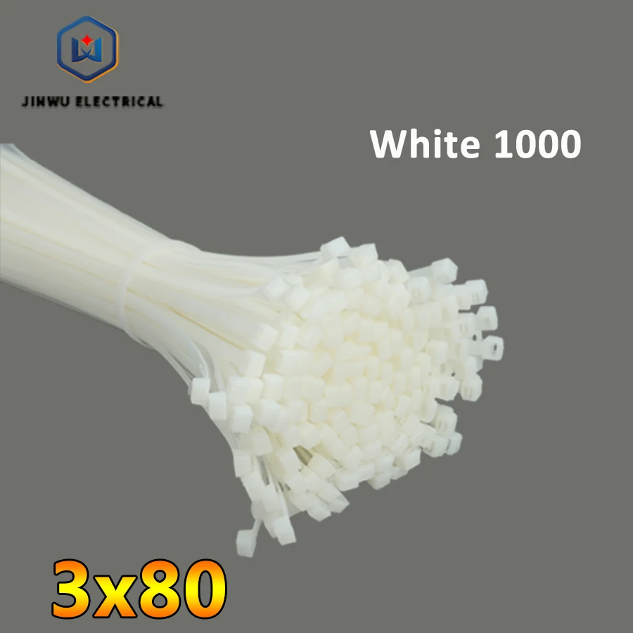 Белый 1000 шт./упак. 3*80 мм Высокое качество width1.8mmWhite самоблокирующиеся пластиковые нейлоновые кабельные стяжки, стяжка для провода промышленный и аппаратный кабель - Цвет: Белый