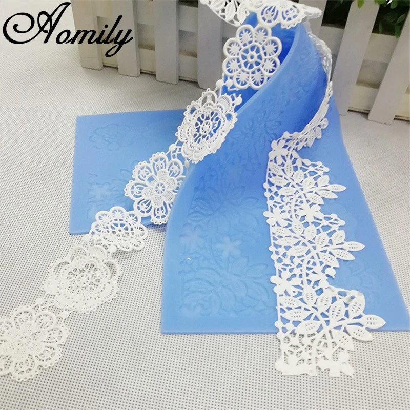 

Aomily 40x12.7cm Lace Flower Wedding Cake Silicone Beautiful Flower Lace Fondant Mold Mousse Sugar Craft Icing Mat Pastry Tool
