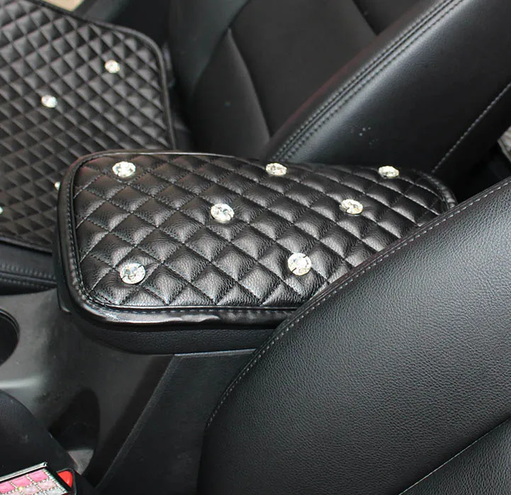 black Armrest pad Универсальные чехлы для автомобильных сидений с кристаллами и стразами, кожаные чехлы для сидений с бриллиантами, чехлы для сидений автомобиля в стиле интерьера, чехлы для передних и задних сидений - Название цвета: black Armrest pad