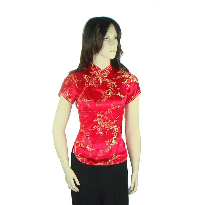 Китайские традиционные топы женская шелковая атласная рубашка с цветком сливы |