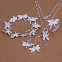 silver 925 jewelry set for women dragonfly necklace bracelet earrings rings 4 pcs costume jewelry sets wedding decorations