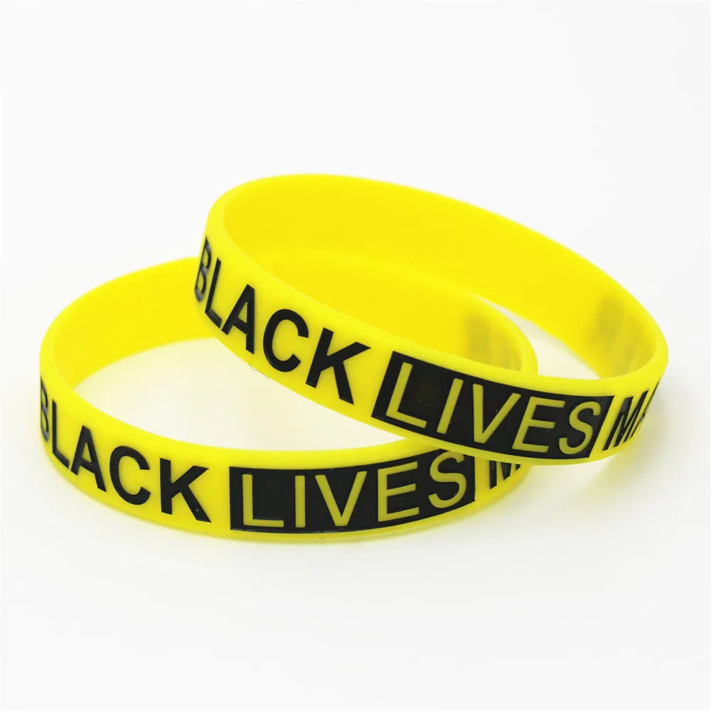 

1PC Hot Sale Black Lives Matter Silicone Wristband Yellow Silicone Rubber Bracelet & Bangles For Men Women Name Gifts SH108