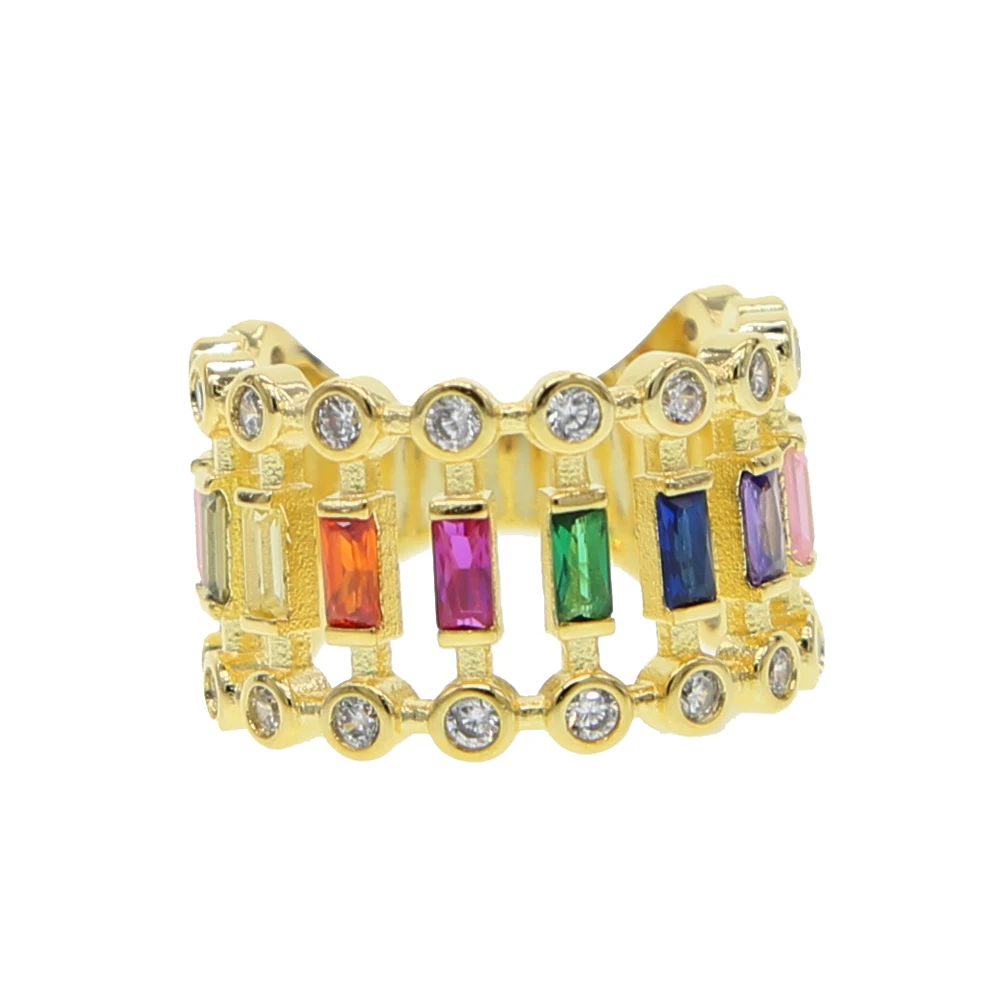 Кольцо на палец цвета радуги cz золотое зеленое синее красное минимальное