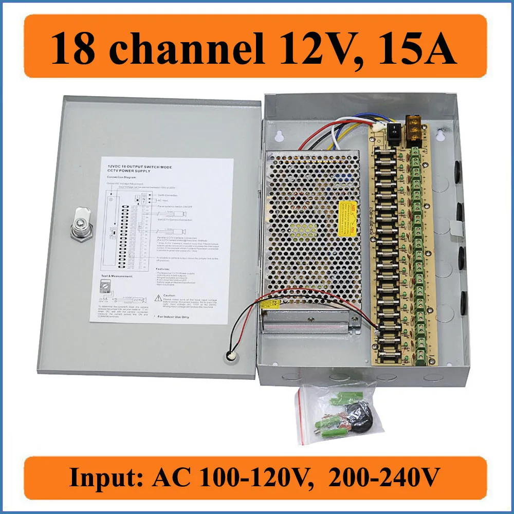 18 Порты и разъёмы DC12V 15A CCTV Камера Мощность коробка охранного видеонаблюдения s