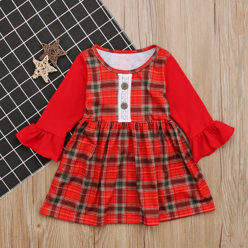 2018 популярное красное платье для маленьких девочек платья в клетку с длинными
