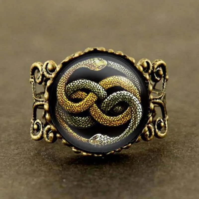 Новинка 2017 г. модное кольцо с верхом Слизерина Ювелирное со звеньями стеклянный