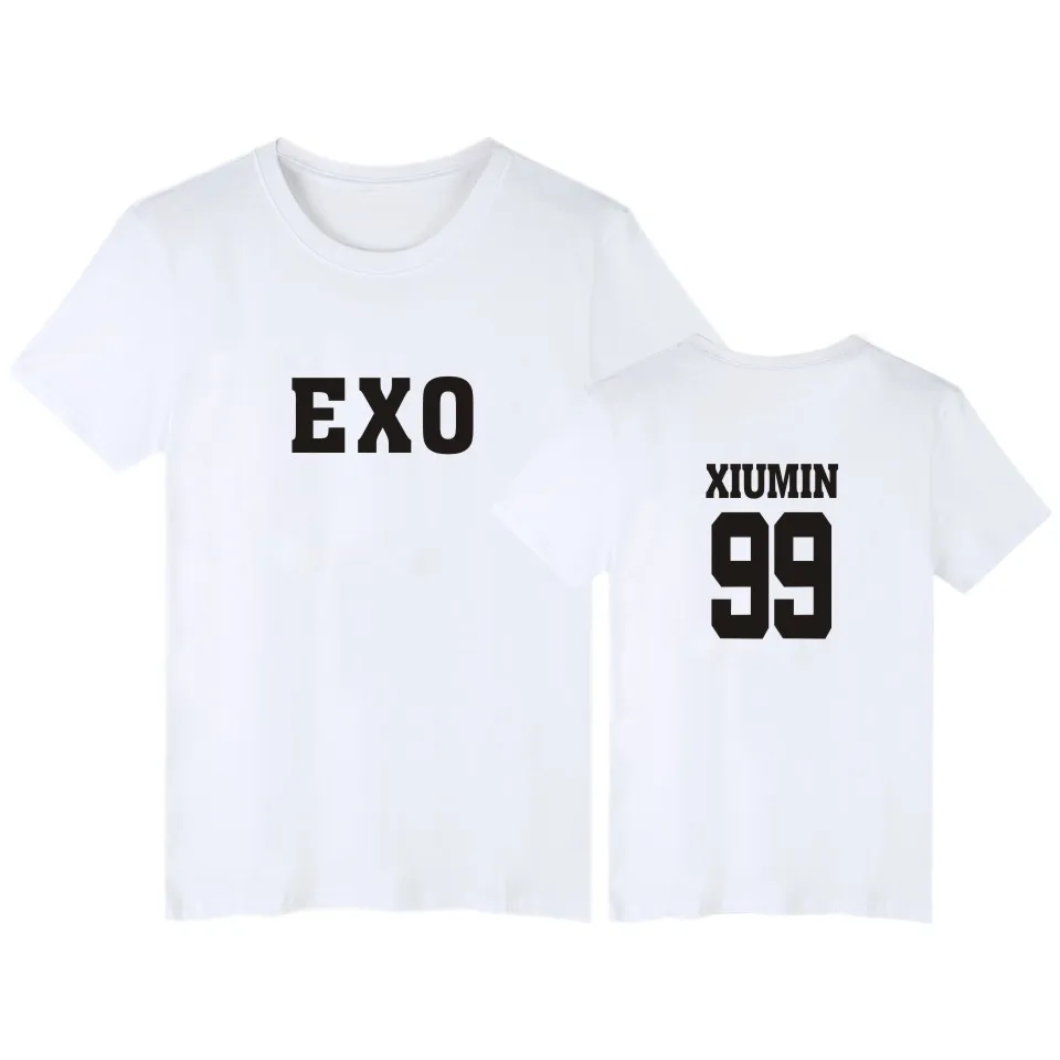 Футболка с короткими рукавами K-pop EXO летняя футболка принтом для мужчин и женщин