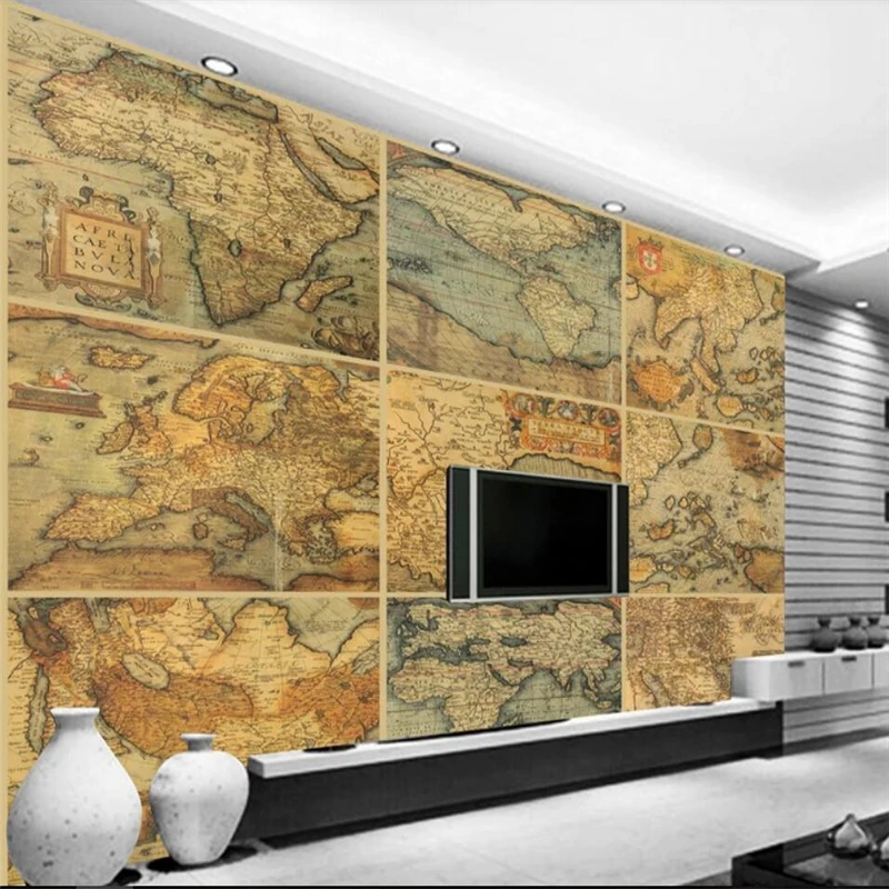 Европейский ретро фон для ТВ с картой мира Большое Настенное панно на заказ