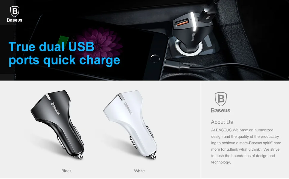 Baseus QC 3,0 Автомобильное зарядное устройство Быстрая зарядка Dual USB быстрая зарядка автомобильное зарядное устройство для iPhone X iPad samsung Xiaomi зарядное устройство для мобильного телефона