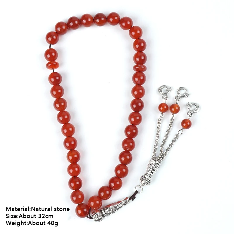 Новый четки из натурального камня 33 шт. Tesbih 10 мм черный агат для мусульманских