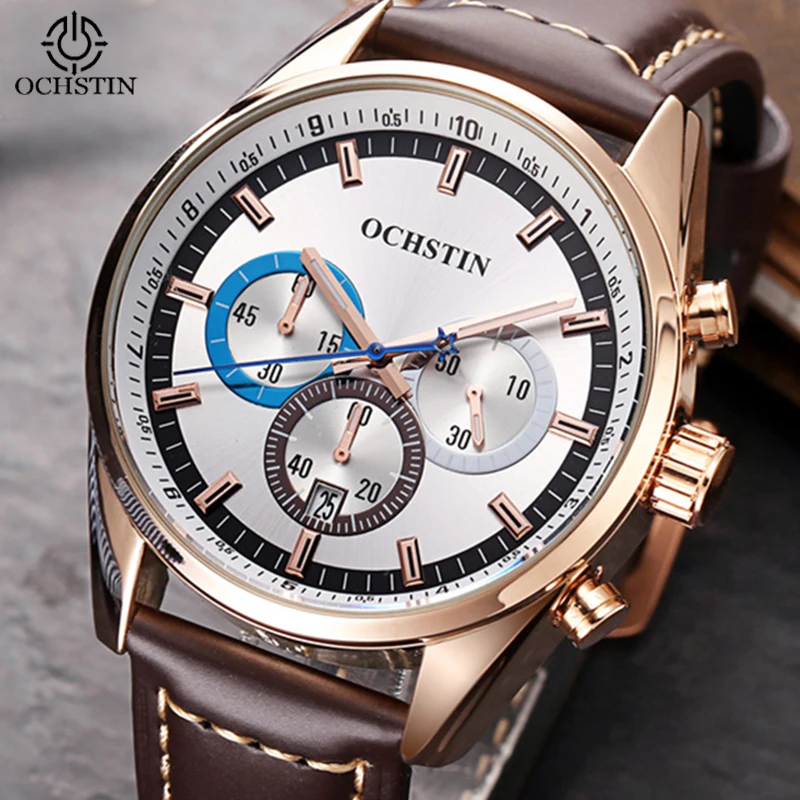 

OCHSTIN Sports Wrist Watches for Men Casual Luxury Brand Quartz Waterproof Gifts Mens Military Modern Chronograph Leather Clock