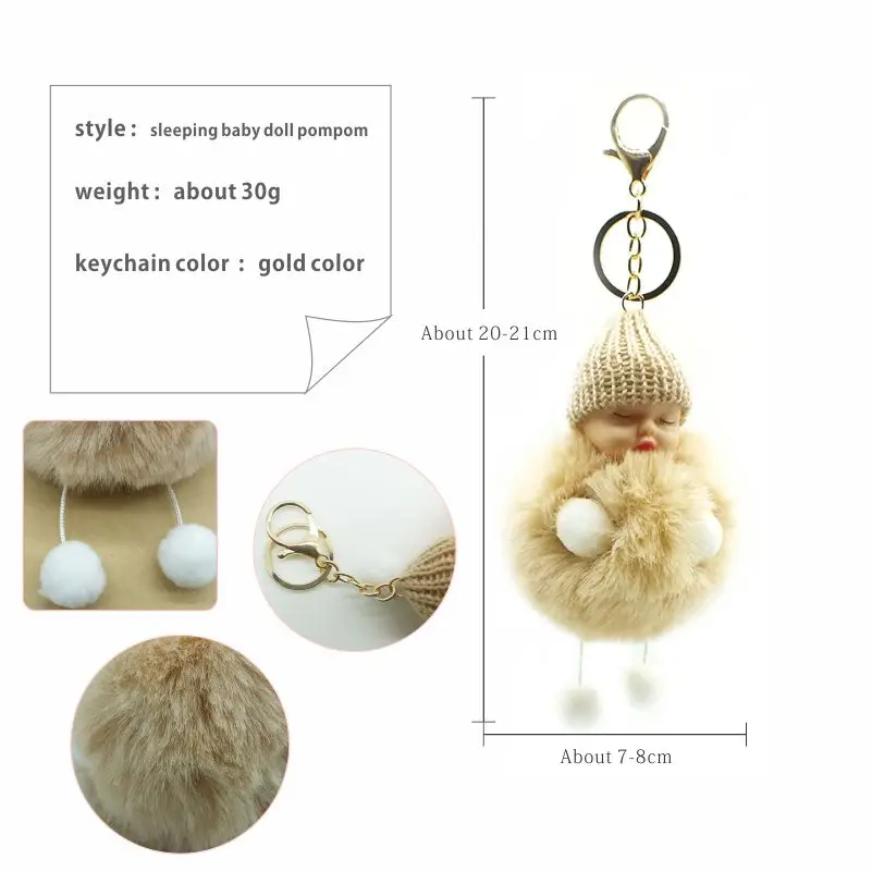 ZOEBER Baby Sleeping fur Doll Keychain foot hand doll Pompom Rabbit Fur Key Chain Car Keyring Holder Charm jewelry for women | Украшения и