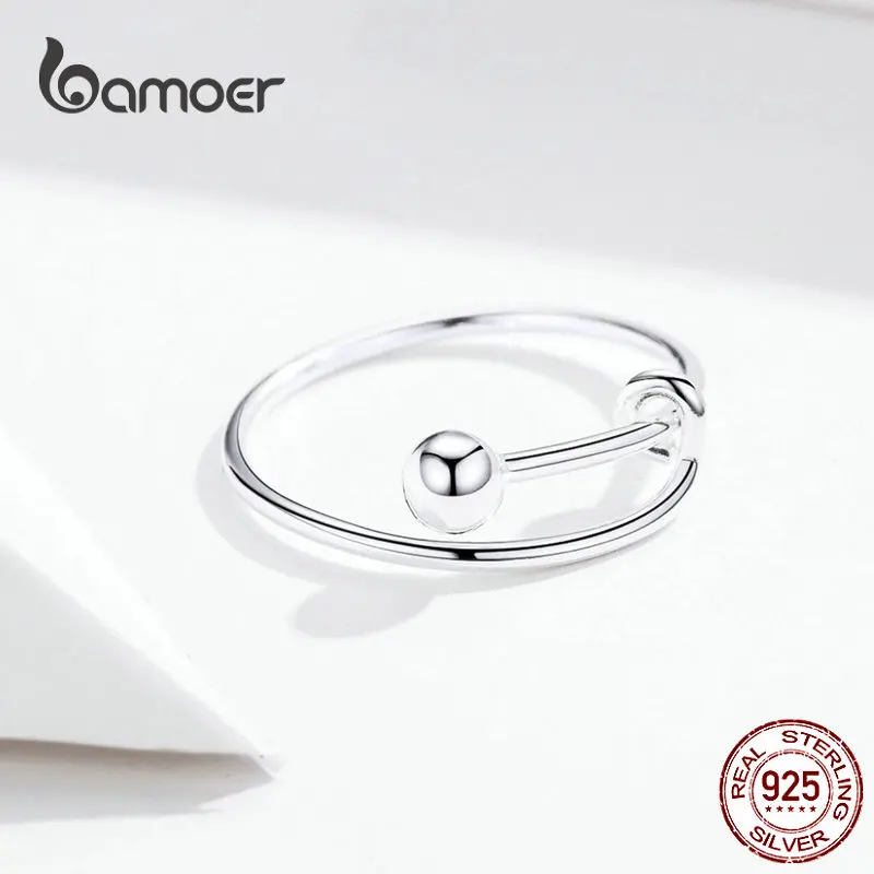 BAMOER, регулируемые кольца для женщин, 925 пробы, серебряные кольца, круглые шарики, минималистичное кольцо на палец для размера 6, 7, 8, хорошее ювелирное изделие SCR520