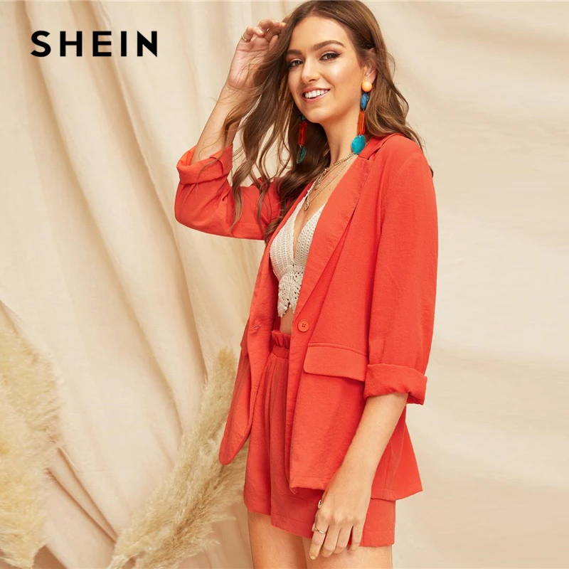 SHEIN Однотонный Жакет С Пуговицами И Разрезом На Воротнике Женский Повседневный
