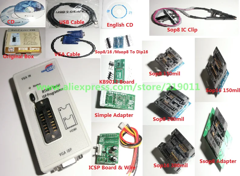 RT809F LCD ISP программатор с 8 адаптерами + тестовый зажим sop8 плата ICSP/кабель ISP|isp