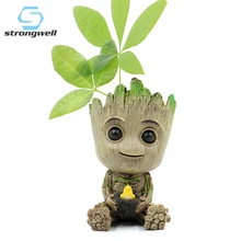 Strongwell Flowerpot Baby Groot Pen Pot Holder Plants Flower Pot Cute Action Figures Toys for Kids Gift Desktop Decoration