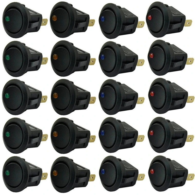 Universal 20pcs/set 3Pins Blue Green Yellow Red Led Dot Light 12V Car Auto Boat Round Rocker ON/OFF Toggle Switch Sales