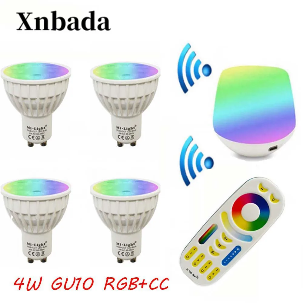 2 4G Gu10 4W Светодиодная лампа AC85 265V Mi светильник RGB + CCT Led IBX1 удаленный Wifi RGBW