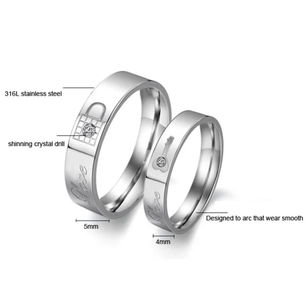 Парные кольца из нержавеющей стали корейский ювелирный замок/ключ его и ее