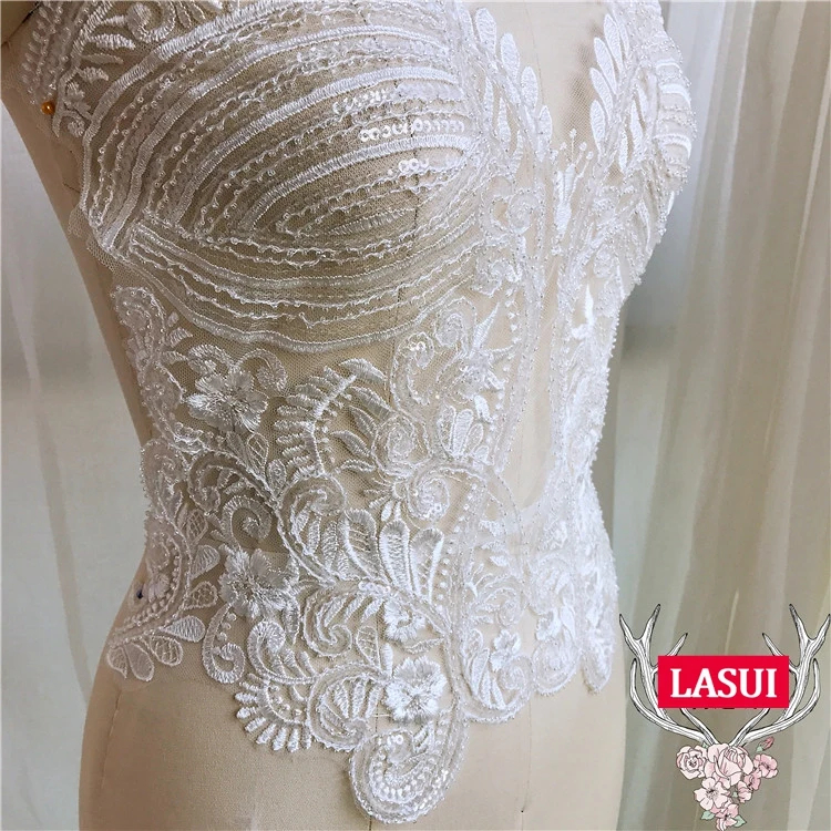 Роскошный белый небольшой жемчуг LASUI 38*47 см + вышивка блестками шнур с цветами