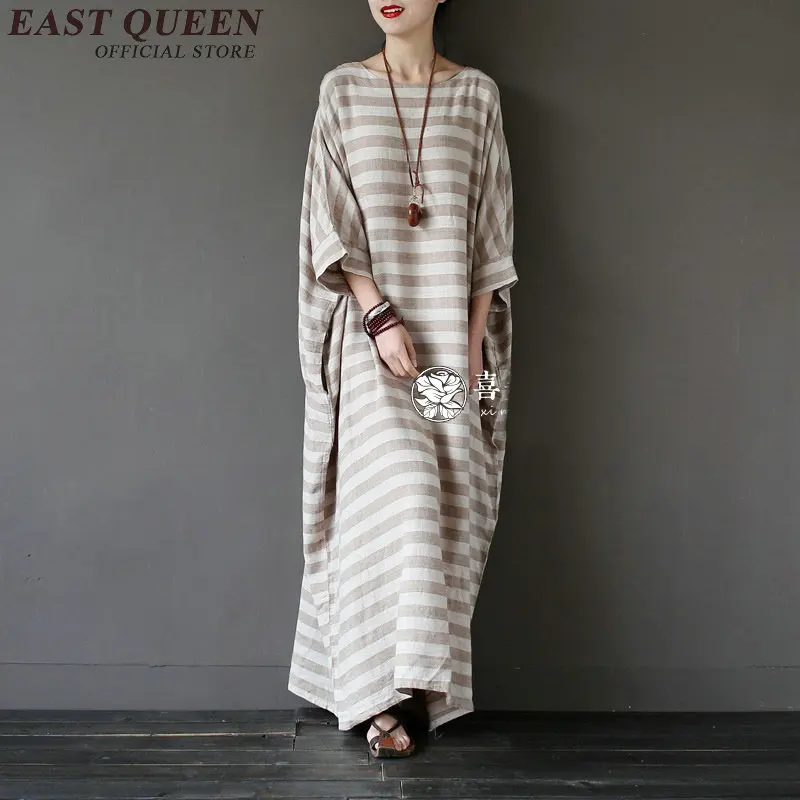 Льняные платья летние в восточном стиле женское летнее длинное платье новинка 2018
