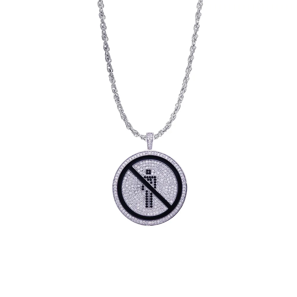 Хип хоп микро проложили AAA кубического циркония Bling Iced Out No Pedestrian Круглые Подвески ожерелье для мужчин рэппер ювелирные изделия золото серебро - Окраска металла: C