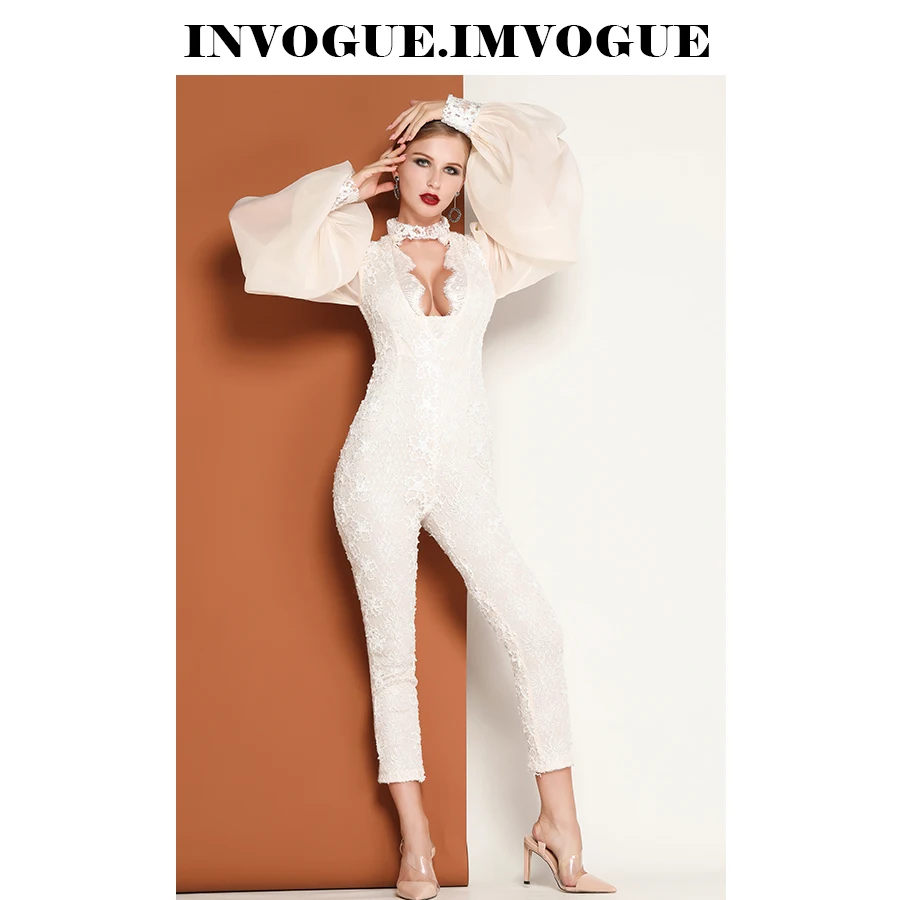 INVOGUE. Женский кружевной комбинезон с круглым вырезом и длинными рукавами ivogue