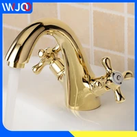 bathroom faucet gold brass modern basin faucet mixer double handle sink faucet deck mounted single hole hot and cold water tap