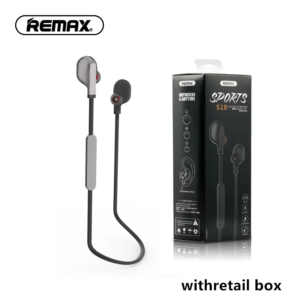 REMAX Bluetooth спортивные шейные наушники с магнитной беспроводной Fone De Ouvido с HD микрофоном Музыка для iphone 5s 6s xiaomi - Цвет: Black with box