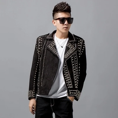 Luxury mens black rivet jacket club/stage performance/studio/Asia size/this is only jacket