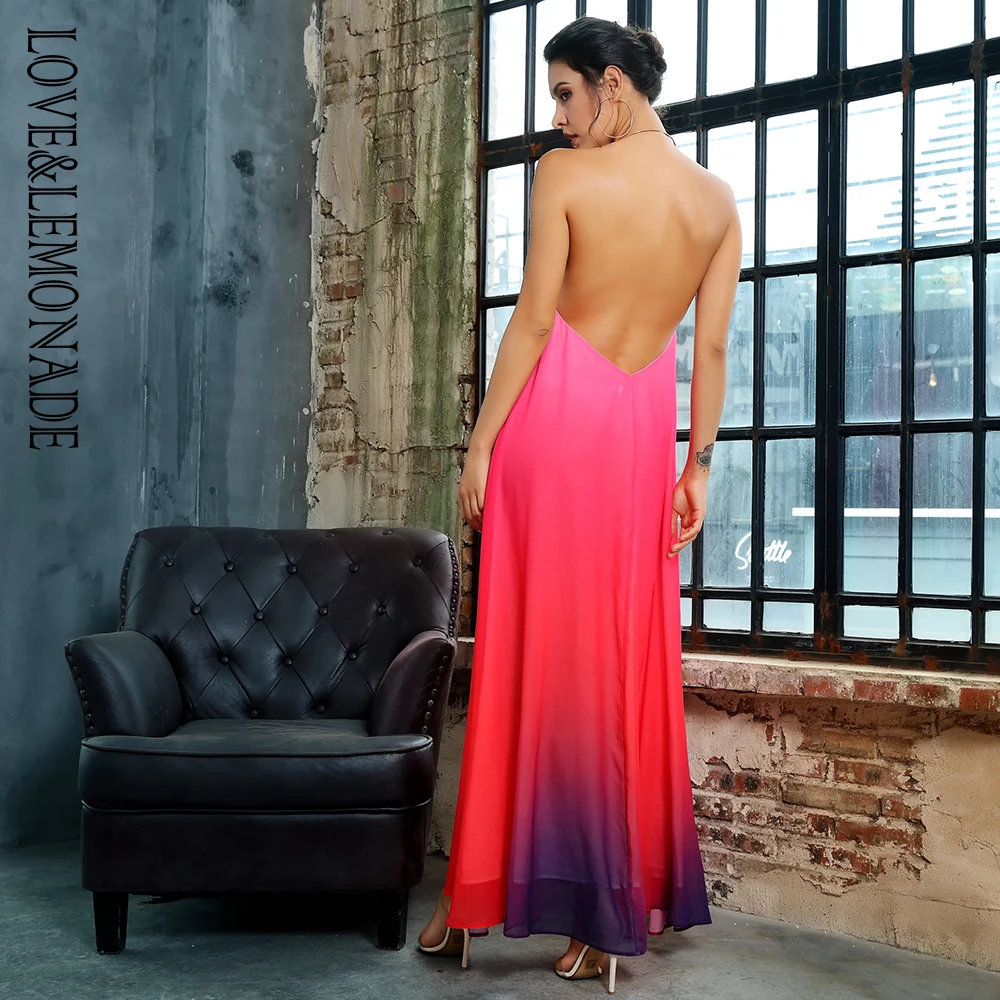 Женское длинное платье LOVE &amp LEMONADE шифоновое с металлическим круглым вырезом и