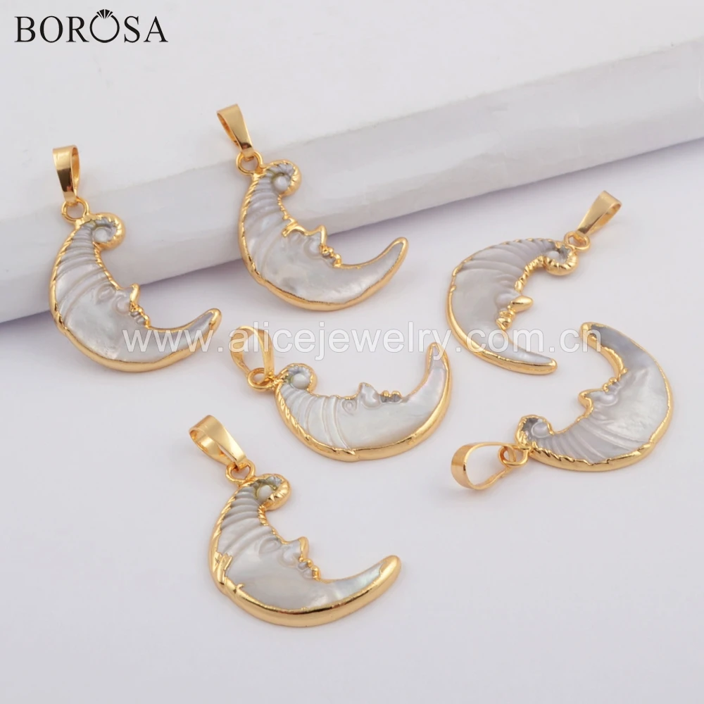 BOROSA 5/10 шт натуральный белый корпус ожерелье медная цепь полумесяц ракушка резное
