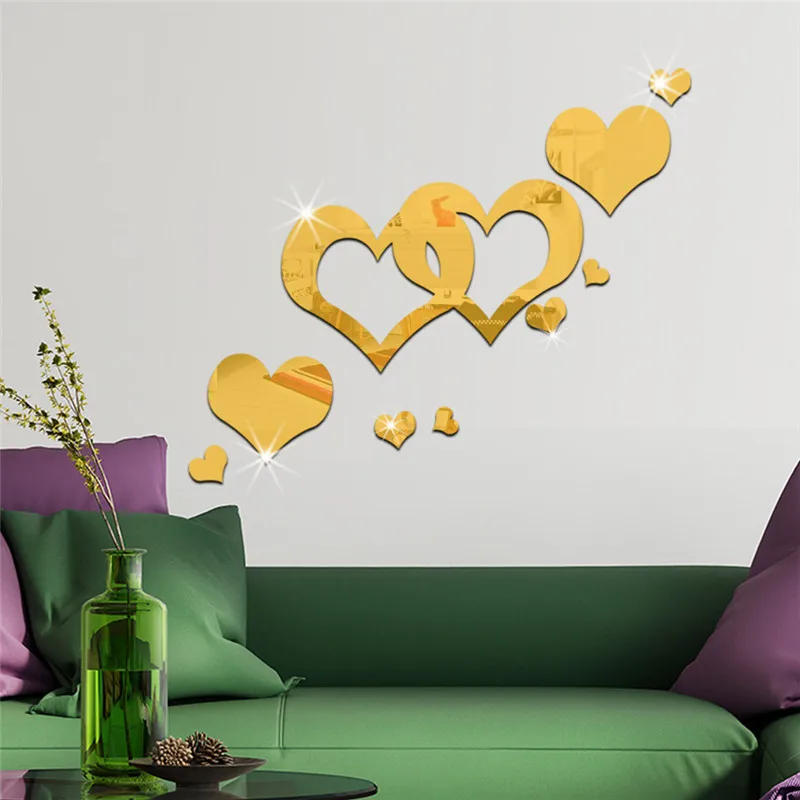 3D наклейки на стену с зеркалом в форме сердца настенные Стикеры для телевизора