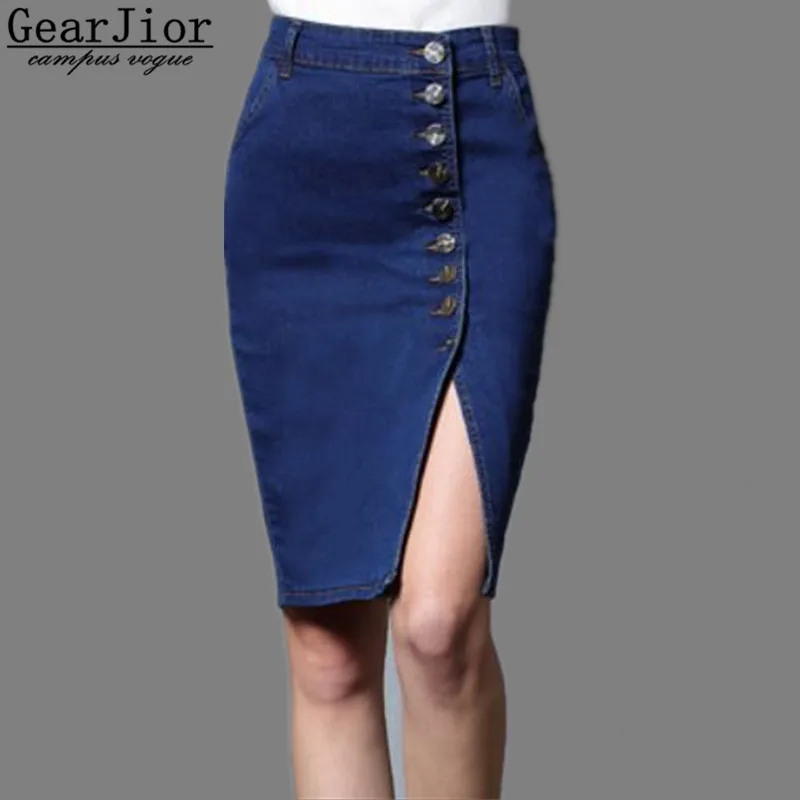 Женская джинсовая юбка на пуговицах демисезонная ковбойская Юбка До Колена