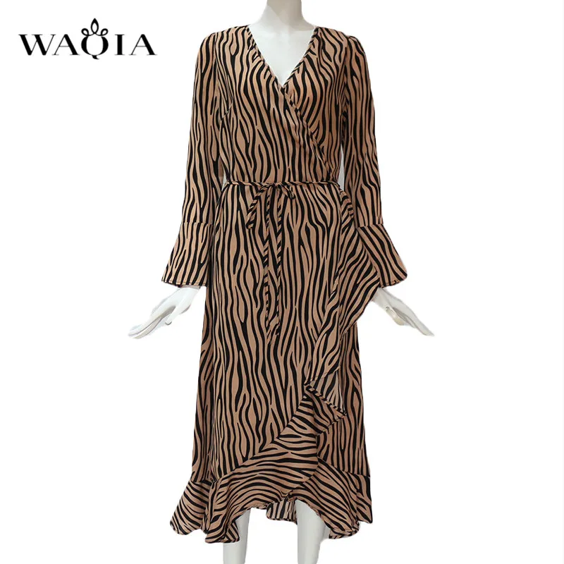 WAQIA Wave Print Dress 2019 Women Summer Long Beach Loose Sleeve Sexy V-neck Party Plus Size Vestidos De Fiesta | Женская одежда
