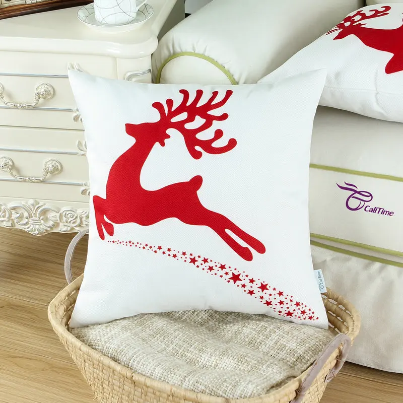 2PCS Square CaliTime Cushion Pillow Covers Shell Holiday Christmas Reindeer Decorative 18&quot X 18&quot(45cm 45cm) Red | Дом и сад